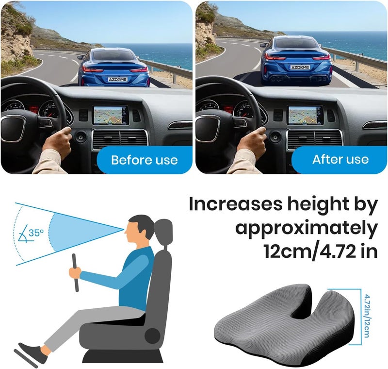 Benazcap Car Seat Cushion - Memory Foam Car Seat Pad - Sciatica & Lower Back Pain Relief - Car Seat Cushions for Driving - Road Trip Essentials for Drivers-Grey - Image 2